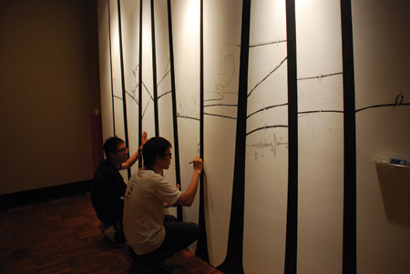 Tseng Wei Hao, Speaker Tree, Sound installation, ink, speaker, pencil 2006
